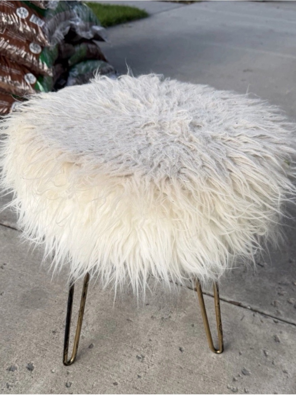 Hobby Lobby Cream Faux Fur Accent Stool with Gold Legs